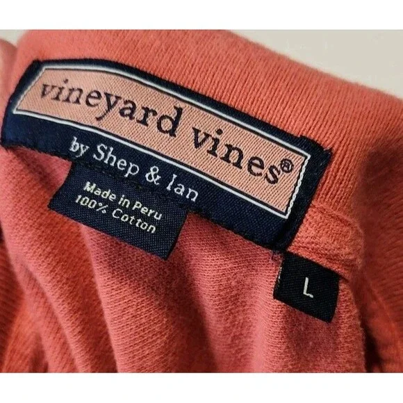 Vineyard Vines Salmon Pink 100% Cotton Classic Fit Whale Polo Shirt Size Large - Picture 5 of 8
